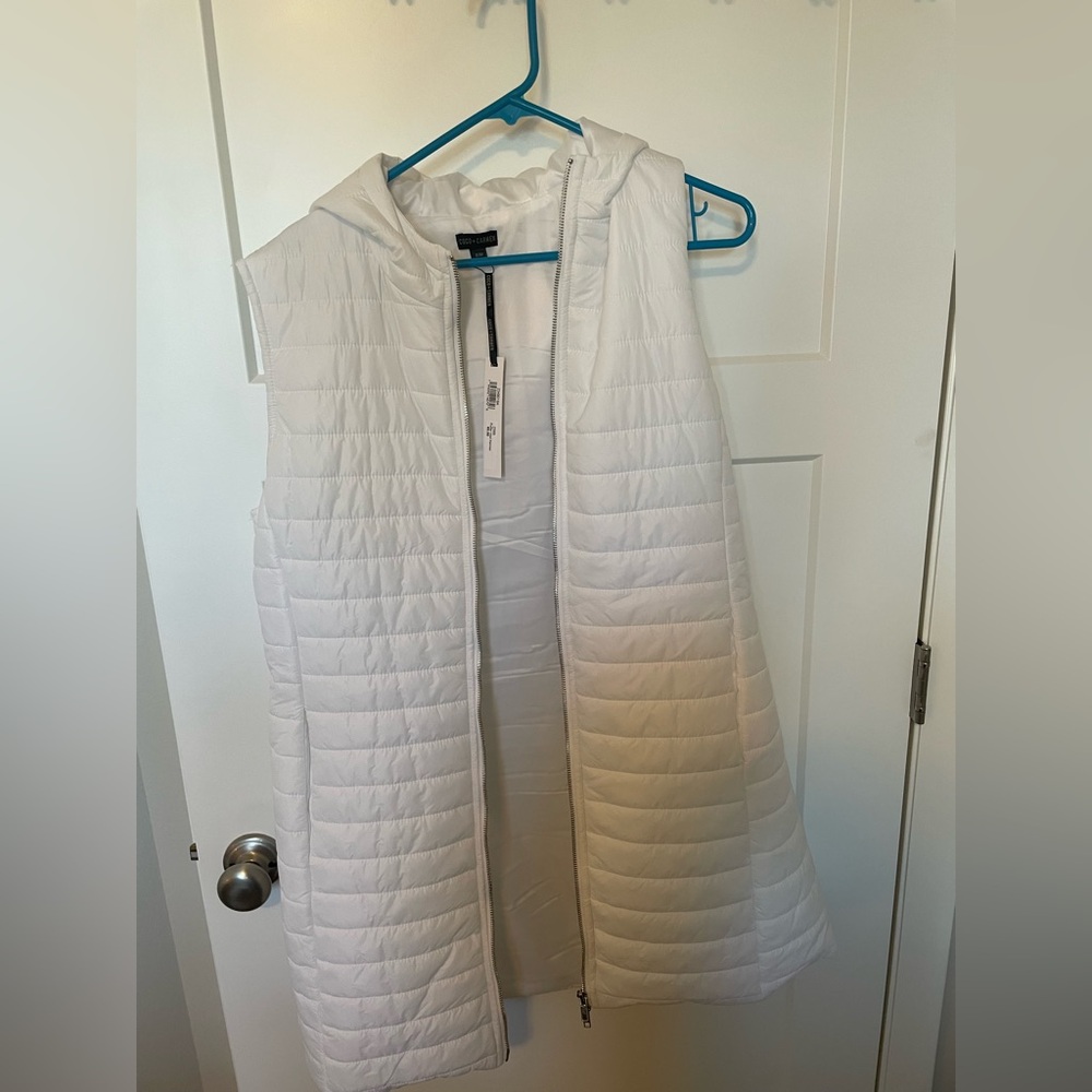 NWT Coco + Carmen Long White Puffer Vest